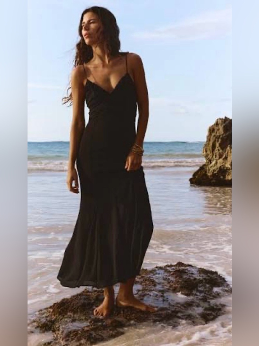 NWOT Zara Black Chiffon and Lace Maxi Dress Size XS